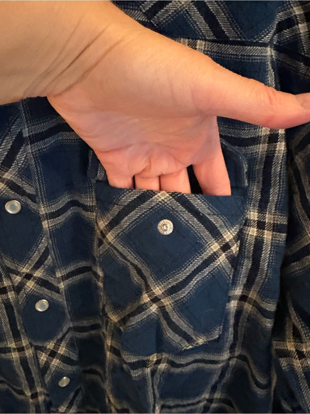 Wrangler Blue Plaid Pearl Button Snap Flannel Shirt - Picture 8 of 16